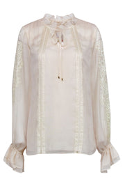 Current Boutique-Ramy Brook - Ivory Lace Trim Long Sleeve Blouse Sz XL