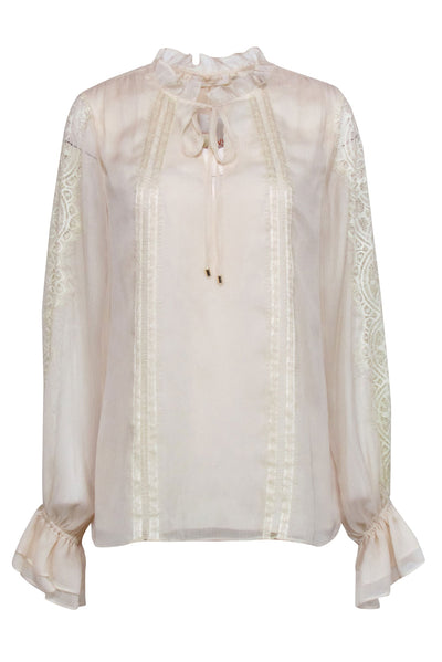 Current Boutique-Ramy Brook - Ivory Lace Trim Long Sleeve Blouse Sz XL