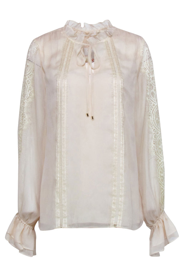 Current Boutique-Ramy Brook - Ivory Lace Trim Long Sleeve Blouse Sz XL
