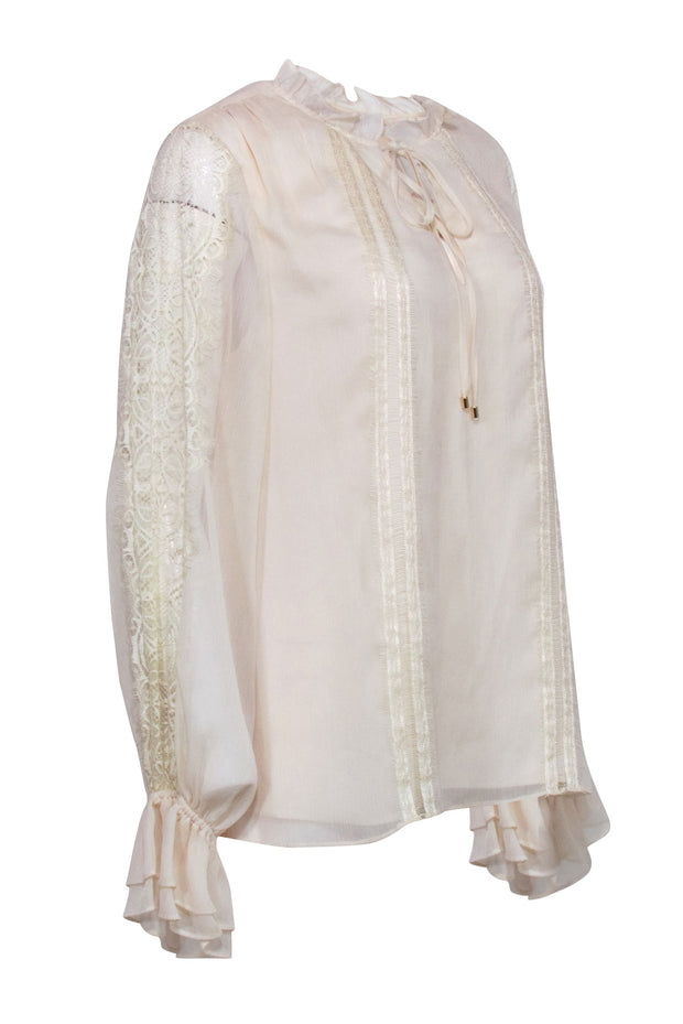 Current Boutique-Ramy Brook - Ivory Lace Trim Long Sleeve Blouse Sz XL