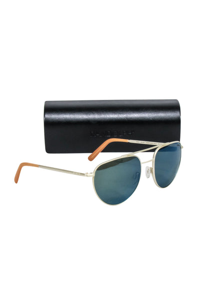 Current Boutique-Randolph - Gold Frame Aviator Sunglasses w/ Blue Lenses