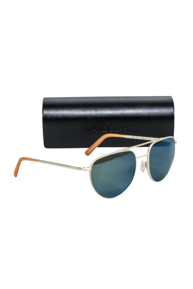 Current Boutique-Randolph - Gold Frame Aviator Sunglasses w/ Blue Lenses