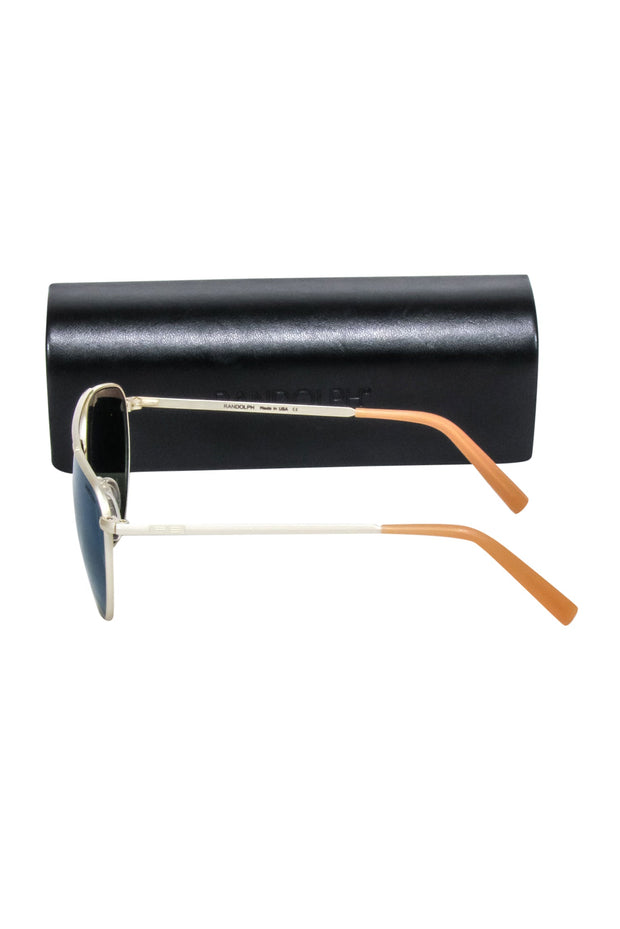 Current Boutique-Randolph - Gold Frame Aviator Sunglasses w/ Blue Lenses