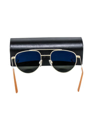 Current Boutique-Randolph - Gold Frame Aviator Sunglasses w/ Blue Lenses