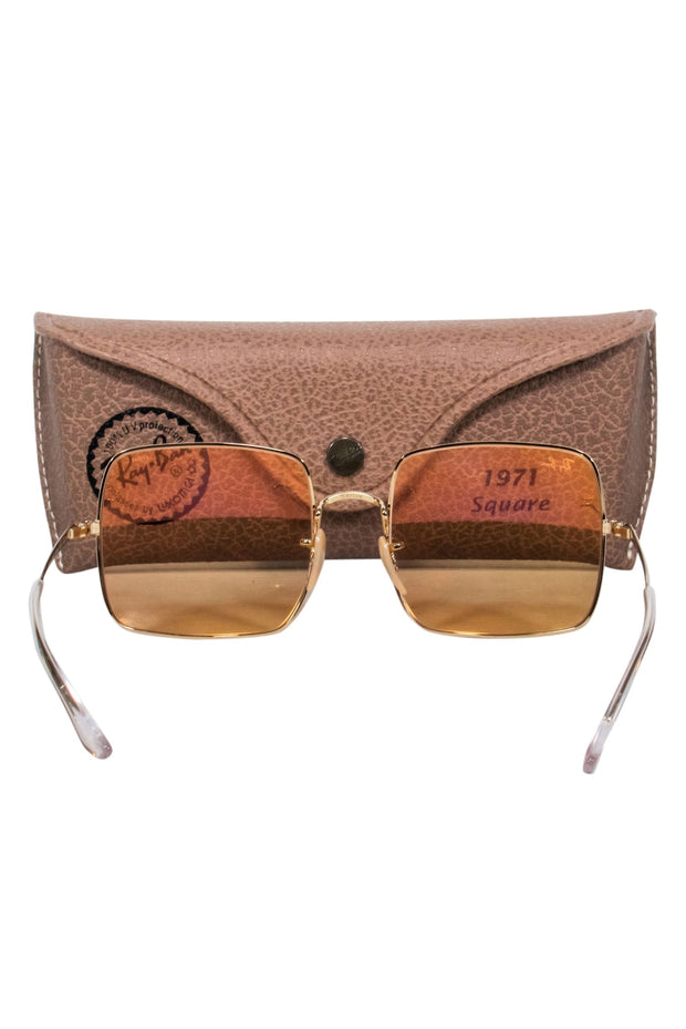 Current Boutique-Ray-Ban - Gold Square Frames w/ Orange Tint Lenses