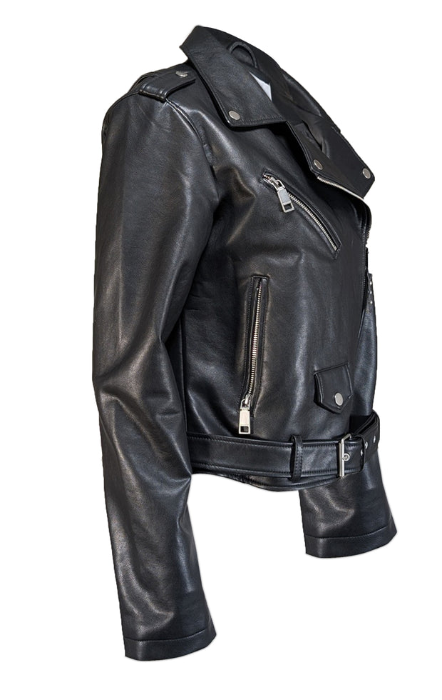 Rebecca Minkoff - Black Vegan Leather Moto Jacket Sz L - Current Boutique