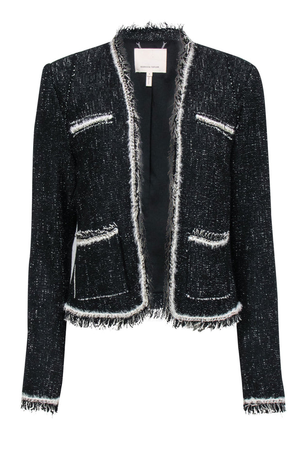 Current Boutique-Rebecca Taylor - Black & Cream Tweed Open Front Blazer Sz 8