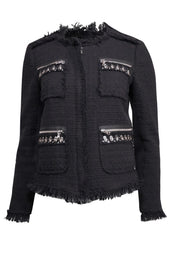 Current Boutique-Rebecca Taylor - Black Tweed Blazer w/ Silver-Tone Hardware Sz 8