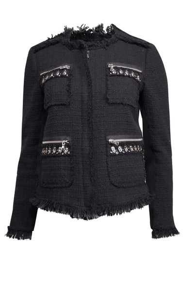 Current Boutique-Rebecca Taylor - Black Tweed Blazer w/ Silver-Tone Hardware Sz 8