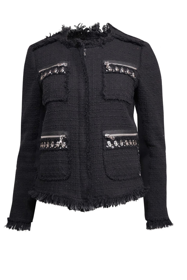 Current Boutique-Rebecca Taylor - Black Tweed Blazer w/ Silver-Tone Hardware Sz 8