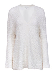 Current Boutique-Rebecca Taylor - Ivory Bubble Knit Textured V-Neck Cardigan Sz M