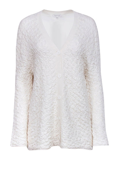 Current Boutique-Rebecca Taylor - Ivory Bubble Knit Textured V-Neck Cardigan Sz M