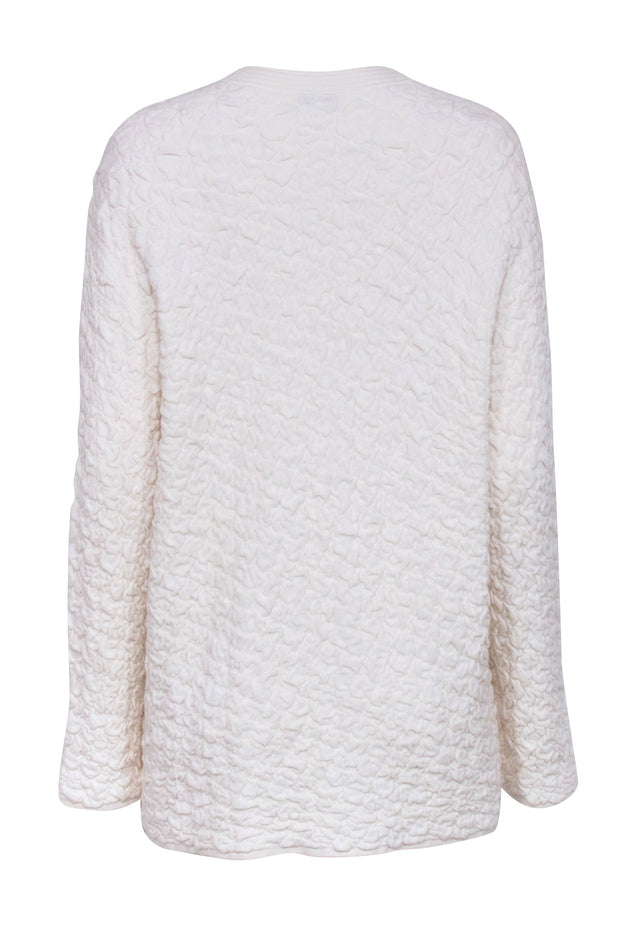 Current Boutique-Rebecca Taylor - Ivory Bubble Knit Textured V-Neck Cardigan Sz M