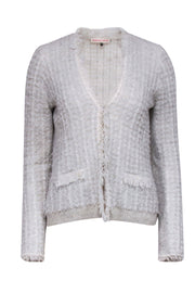 Current Boutique-Rebecca Taylor - Heather Grey & Cream Fuzzy Knit Cardigan Sz M