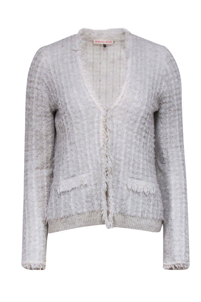 Current Boutique-Rebecca Taylor - Heather Grey & Cream Fuzzy Knit Cardigan Sz M