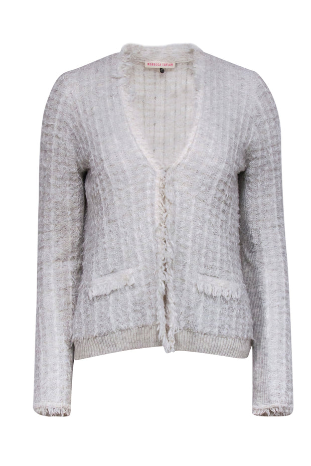 Current Boutique-Rebecca Taylor - Heather Grey & Cream Fuzzy Knit Cardigan Sz M