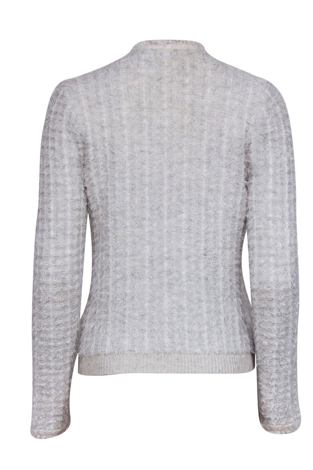 Current Boutique-Rebecca Taylor - Heather Grey & Cream Fuzzy Knit Cardigan Sz M