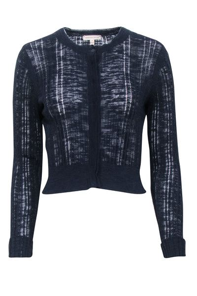 Current Boutique-Rebecca Taylor - Navy Blue Semi Sheer Striped Cardigan Sz M