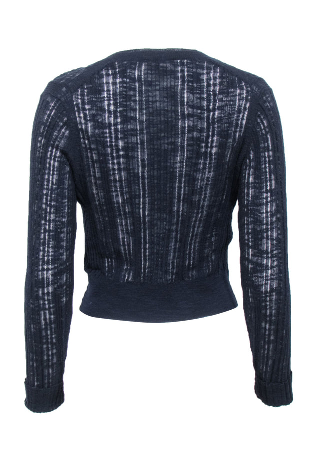 Current Boutique-Rebecca Taylor - Navy Blue Semi Sheer Striped Cardigan Sz M