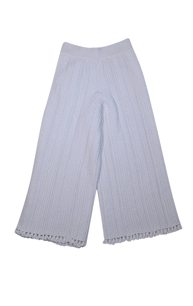 Rebecca Taylor - Ivory Vertical Knit Ruffle Trim Pants Sz S - Current Boutique