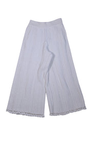 Rebecca Taylor - Ivory Vertical Knit Ruffle Trim Pants Sz S - Current Boutique