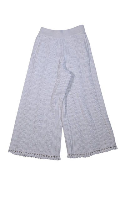 Rebecca Taylor - Ivory Vertical Knit Ruffle Trim Pants Sz S - Current Boutique