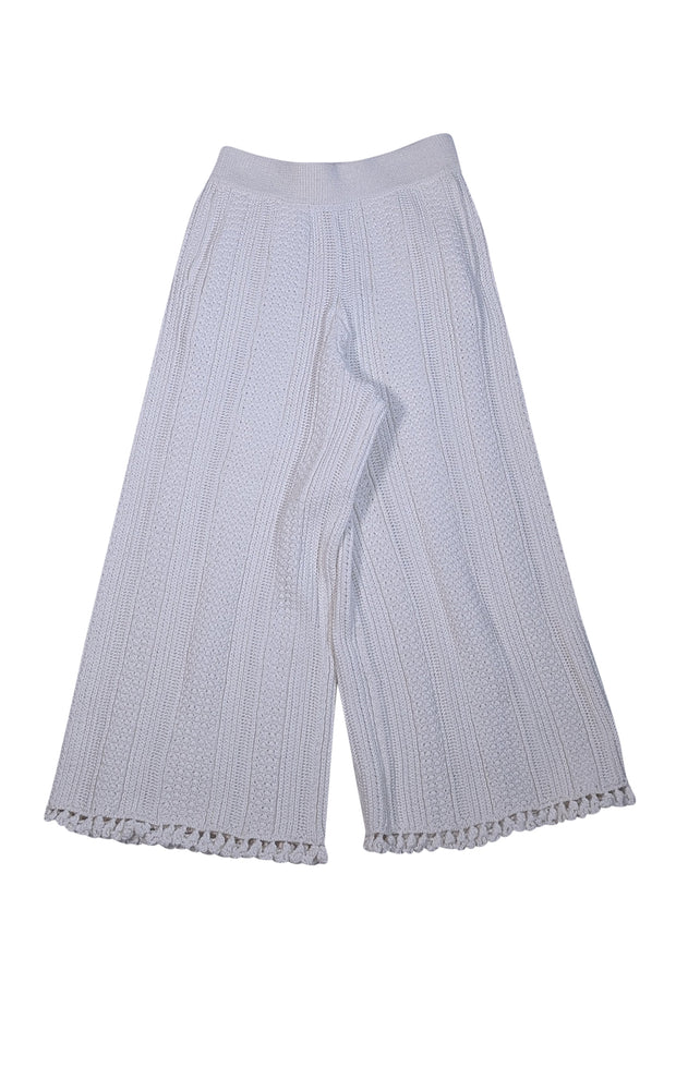 Rebecca Taylor - Ivory Vertical Knit Ruffle Trim Pants Sz S - Current Boutique