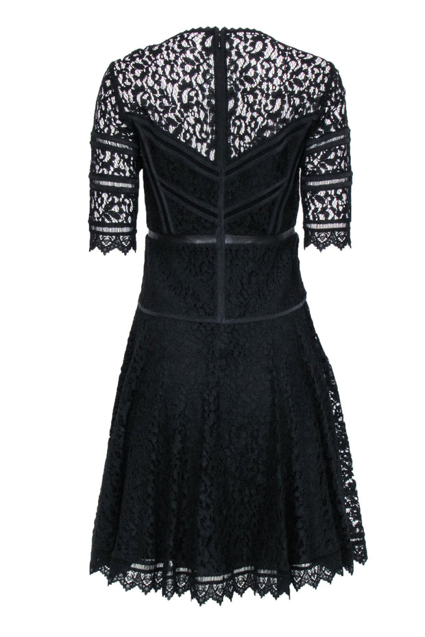 Current Boutique-Rebecca Taylor - Black Lace Leather Trim Dress Sz 2