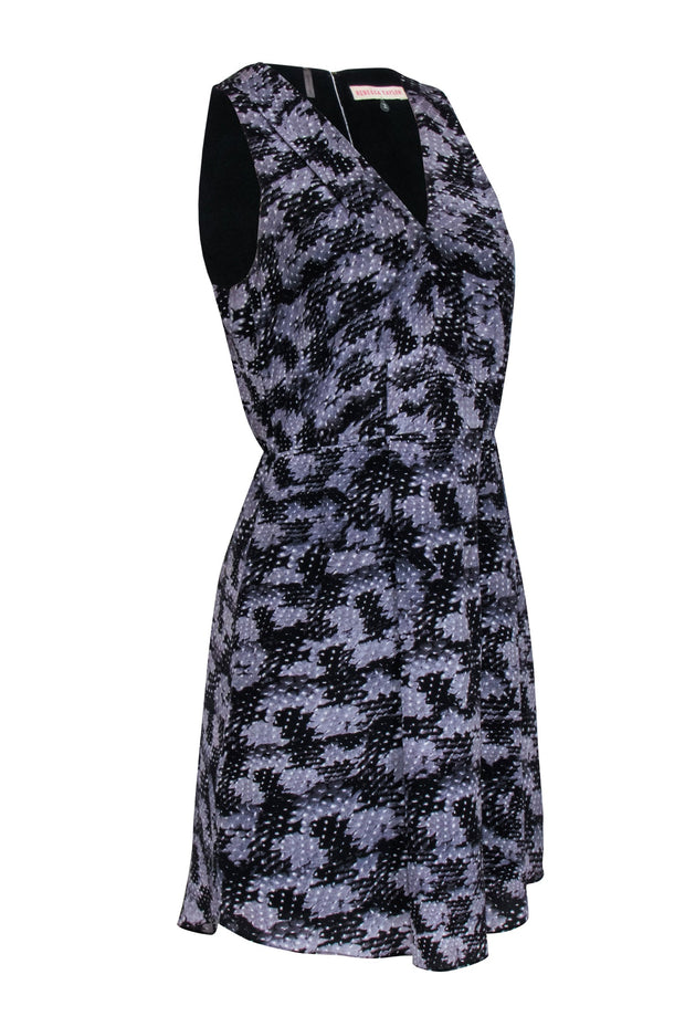 Current Boutique-Rebecca Taylor - Grey & Black Print Sleeveless Keyhole Back Dress Sz 2