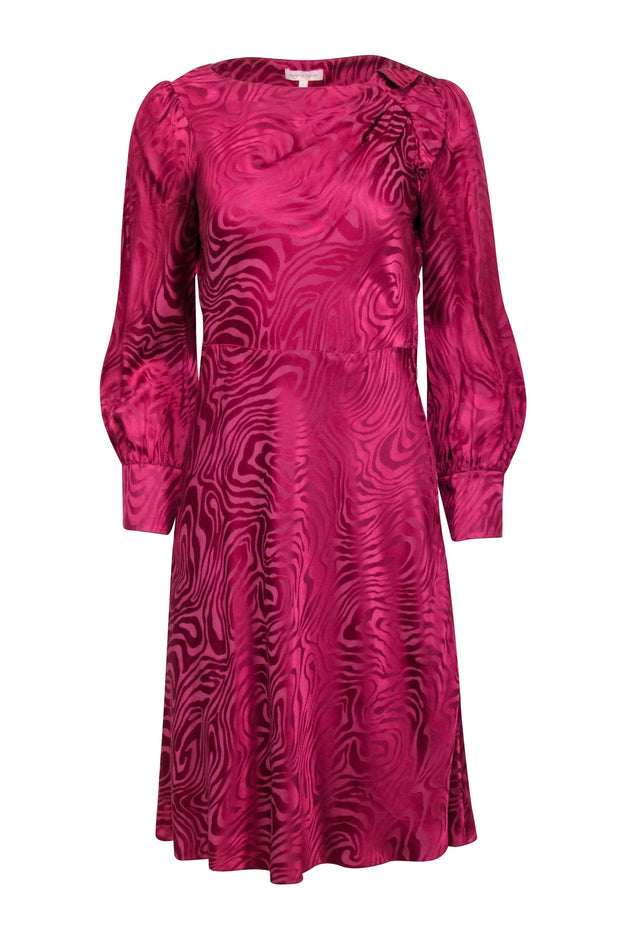 Current Boutique-Rebecca Taylor - Pink Swirl Print Silk Blend A-Line Dress Sz 4