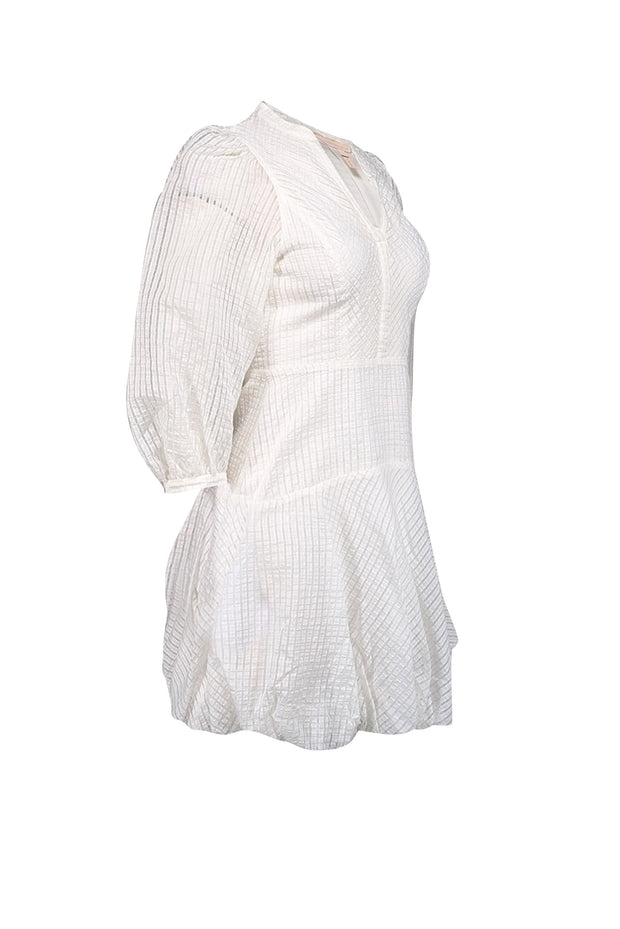 Current Boutique-Rebecca Taylor - Ivory Grid Print Puff Sleeve Dress Sz 0