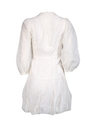 Current Boutique-Rebecca Taylor - Ivory Grid Print Puff Sleeve Dress Sz 0