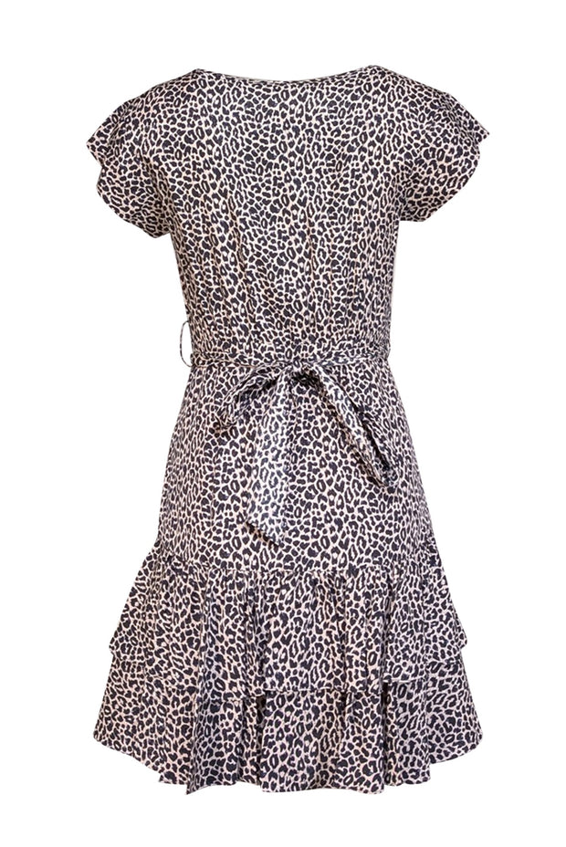 Rebecca Taylor - Light Pink & Black Leopard Print Cap Sleeve Dress Sz 0 - Current Boutique