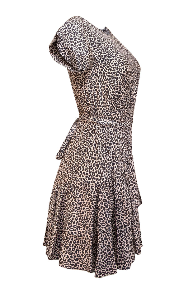 Rebecca Taylor - Light Pink & Black Leopard Print Cap Sleeve Dress Sz 0 - Current Boutique