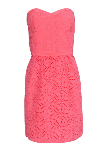 Current Boutique-Rebecca Taylor - Coral Pink Eyelet Strapless Dress Sz 10