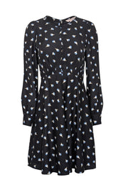 Current Boutique-Rebecca Taylor - Black w/ Blue Floral Silk Long Sleeve Mini Dress Sz 2