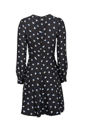Current Boutique-Rebecca Taylor - Black w/ Blue Floral Silk Long Sleeve Mini Dress Sz 2