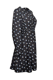 Current Boutique-Rebecca Taylor - Black w/ Blue Floral Silk Long Sleeve Mini Dress Sz 2