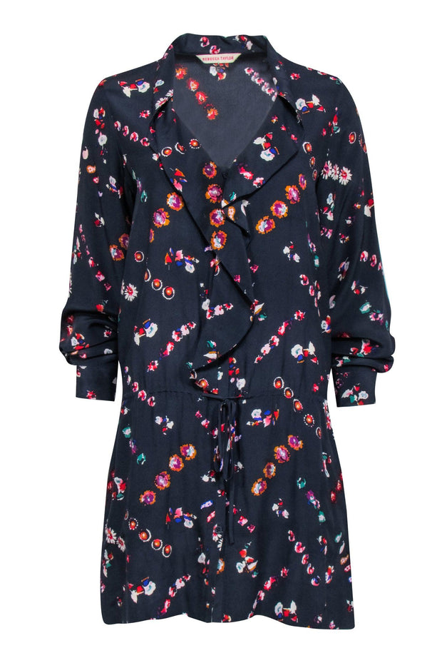 Current Boutique-Rebecca Taylor - Navy Long Sleeve Dress w/ Multi Color Floral Print Sz 2