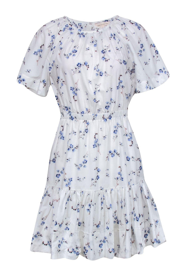 Current Boutique-Rebecca Taylor - White w/ Blue Ditsy Floral Print Dress Sz 2