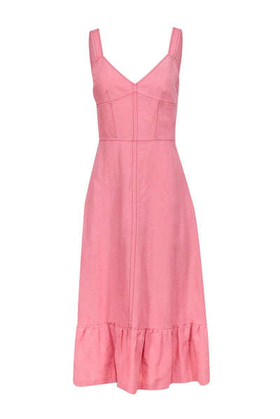 Current Boutique-Rebecca Taylor - Salmon Linen Blend Lace-Up Midi Dress Sz 4