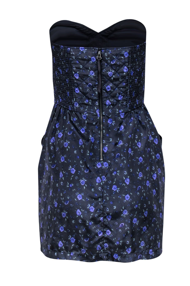 Current Boutique-Rebecca Taylor - Grey & Purple Floral Print Quilted Silk Dress Sz 6