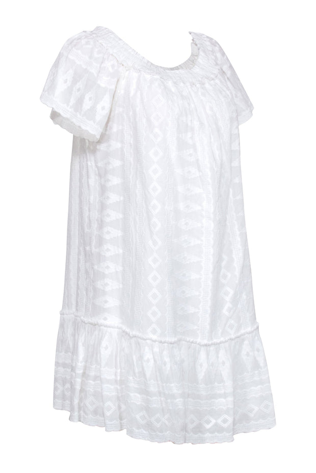 Current Boutique-Rebecca Taylor - White Embroidered Short Sleeve Off The Shoulder Dress Sz 6