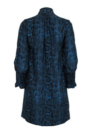 Current Boutique-Rebecca Taylor - Blue & Black Snakeskin Print Silk Shift Dress w/ Neck Tie Sz 0
