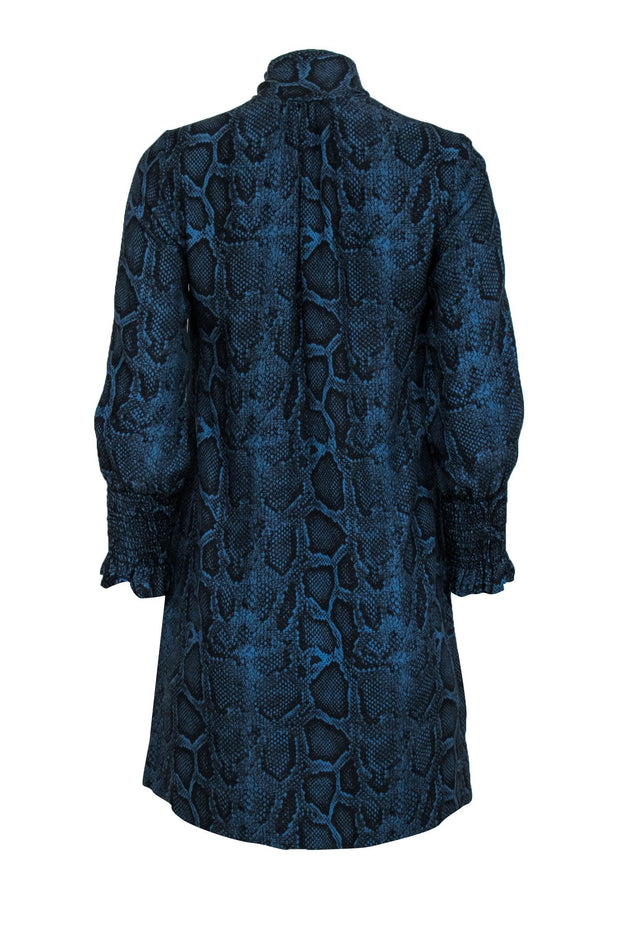 Current Boutique-Rebecca Taylor - Blue & Black Snakeskin Print Silk Shift Dress w/ Neck Tie Sz 0