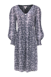 Current Boutique-Rebecca Taylor - Light Grey & Navy Snakeskin Print Silk Dress Sz 8