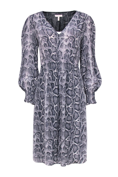 Current Boutique-Rebecca Taylor - Light Grey & Navy Snakeskin Print Silk Dress Sz 8