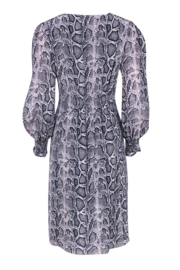 Current Boutique-Rebecca Taylor - Light Grey & Navy Snakeskin Print Silk Dress Sz 8