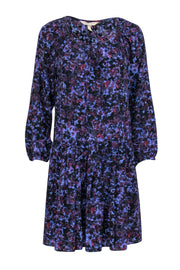 Current Boutique-Rebecca Taylor - Navy & Purple Floral Print Petal Sleeve Silk Dress Sz 0