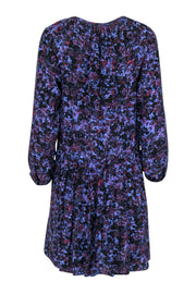 Current Boutique-Rebecca Taylor - Navy & Purple Floral Print Petal Sleeve Silk Dress Sz 0